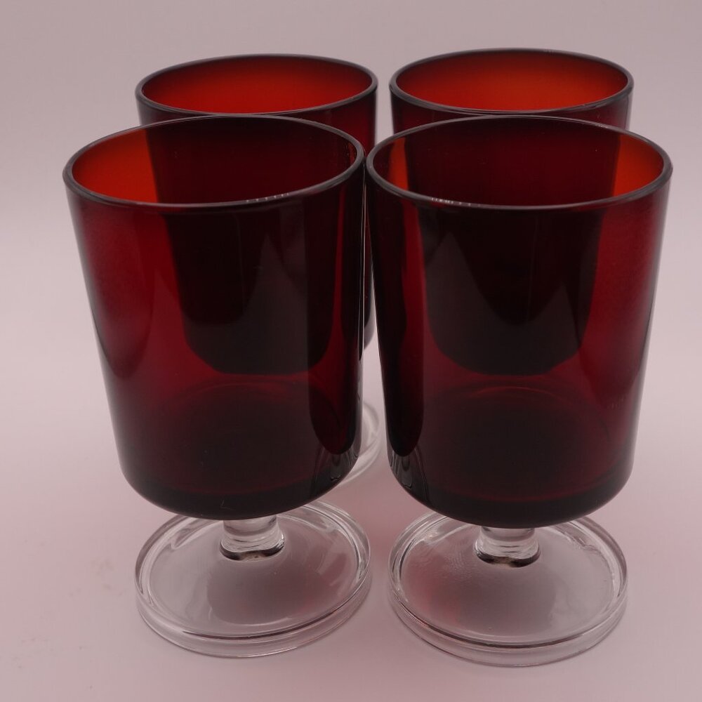 Set of Four(4) Red France Glasses with Thick Circular Base